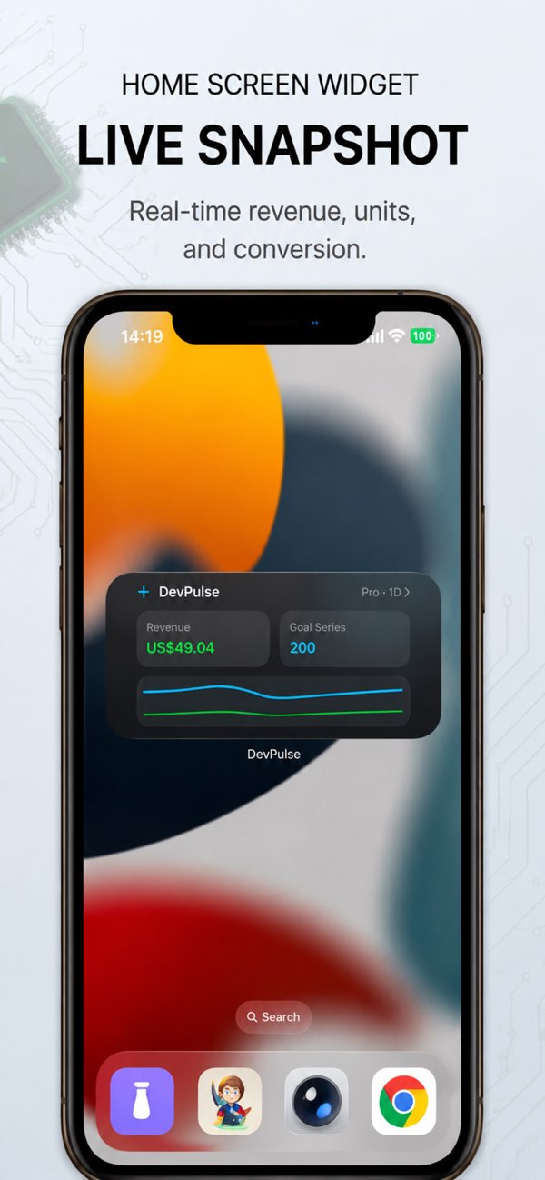 DevPulse 主屏幕 Widget 显示收入与下载